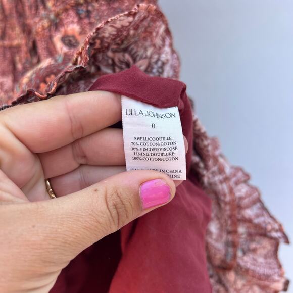 Ulla Johnson Juniper Mini Dress Prairie Cottage Milkmaid Rosebud Crimson Red 0 - Picture 9 of 12